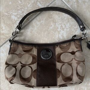 Coach Tan and Brown Signature Shoulder Bag